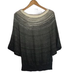 a.n.a. Gray Ombre w/ Metallic Thread Cotton Blend Knit Scoop Neck Poncho Size M